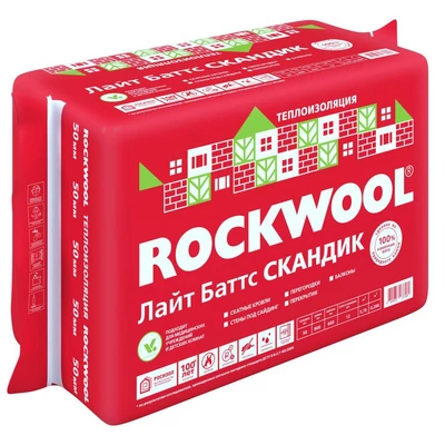 ROCKWOOL ЛАЙТ Баттс Скандик 800*600*50 (плотность 37 кг/м3) (5,76 м2/0,288м3) (12 матов в упак.) (4 упак. в бандле)